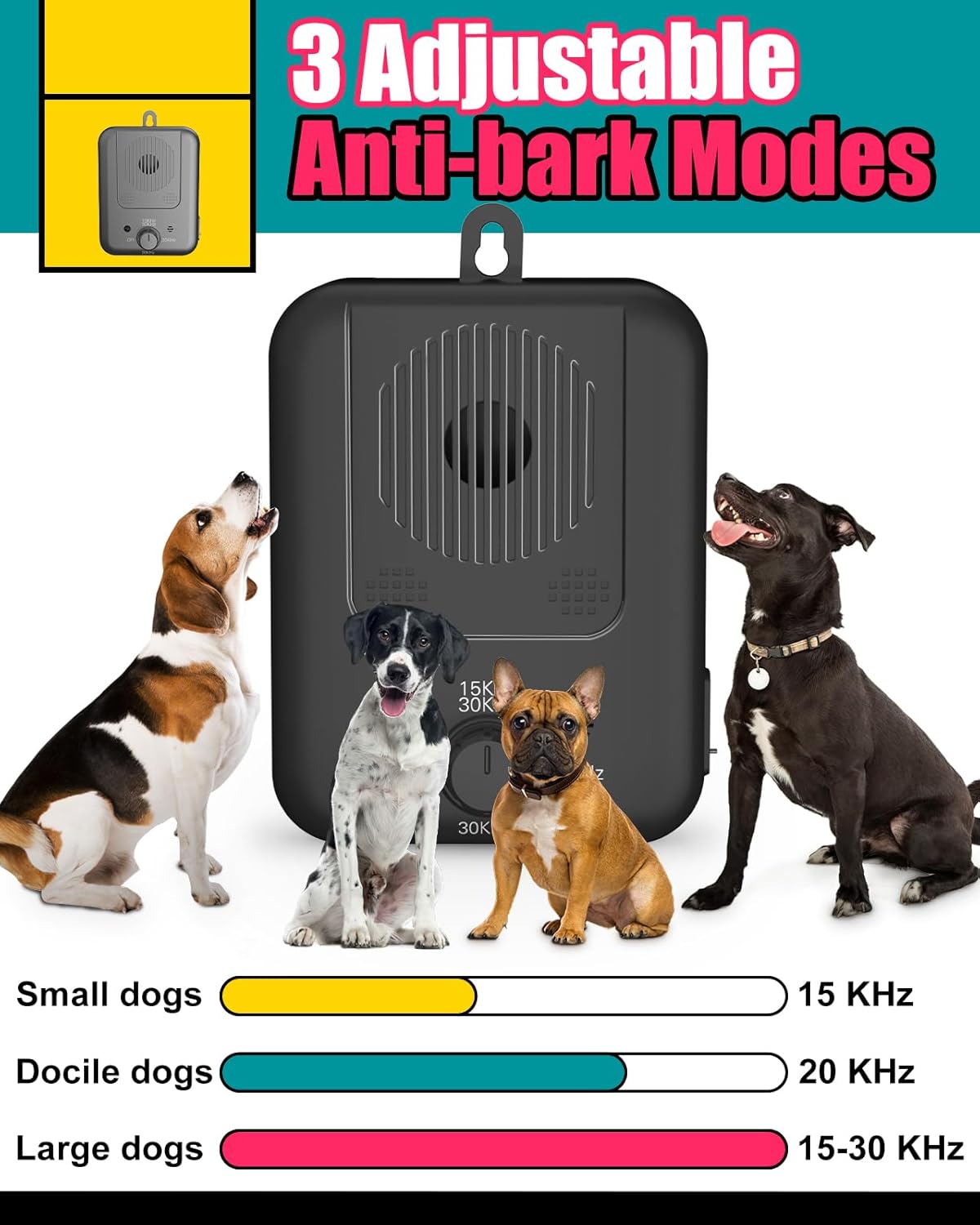 Ultrasonic anti-bark device rechargeable with 15 meter range for dogs - effective bark training | Sansoti