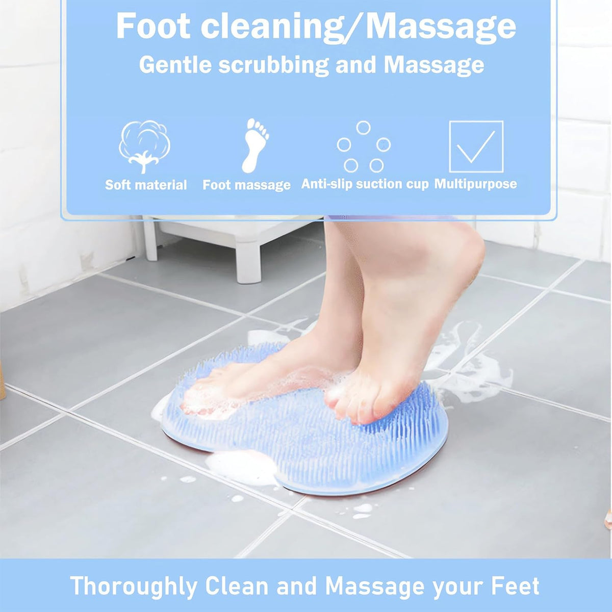 Foot massage shower mat with suction cups – hands-free foot scrubbing & massaging | Sansoti