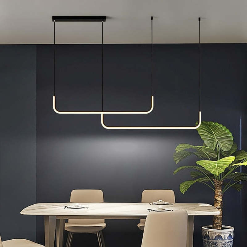 Hanglampen LED Dubbel Frame Lineair Modern Zwart Goud Eetkamer Woonkamer Design Verlichting Sfeervol | Sansoti