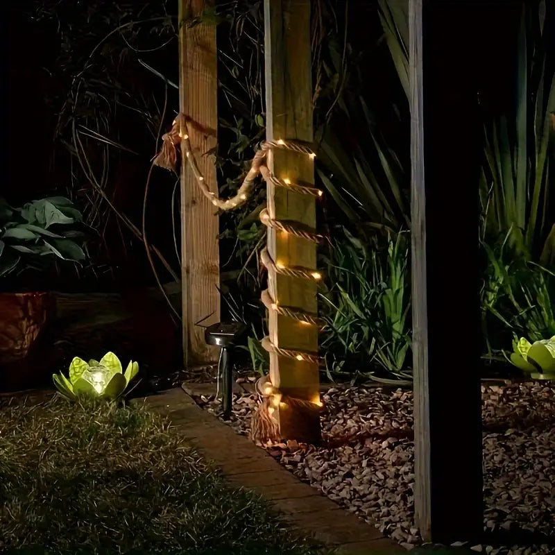 Natuurlijk Decoratief Hanfseil met Geïntegreerde LED-Lichtsnoer Warmwit 4,5 m Rustieke Sfeerlichtslinger voor Binnen en Buiten | Sansoti