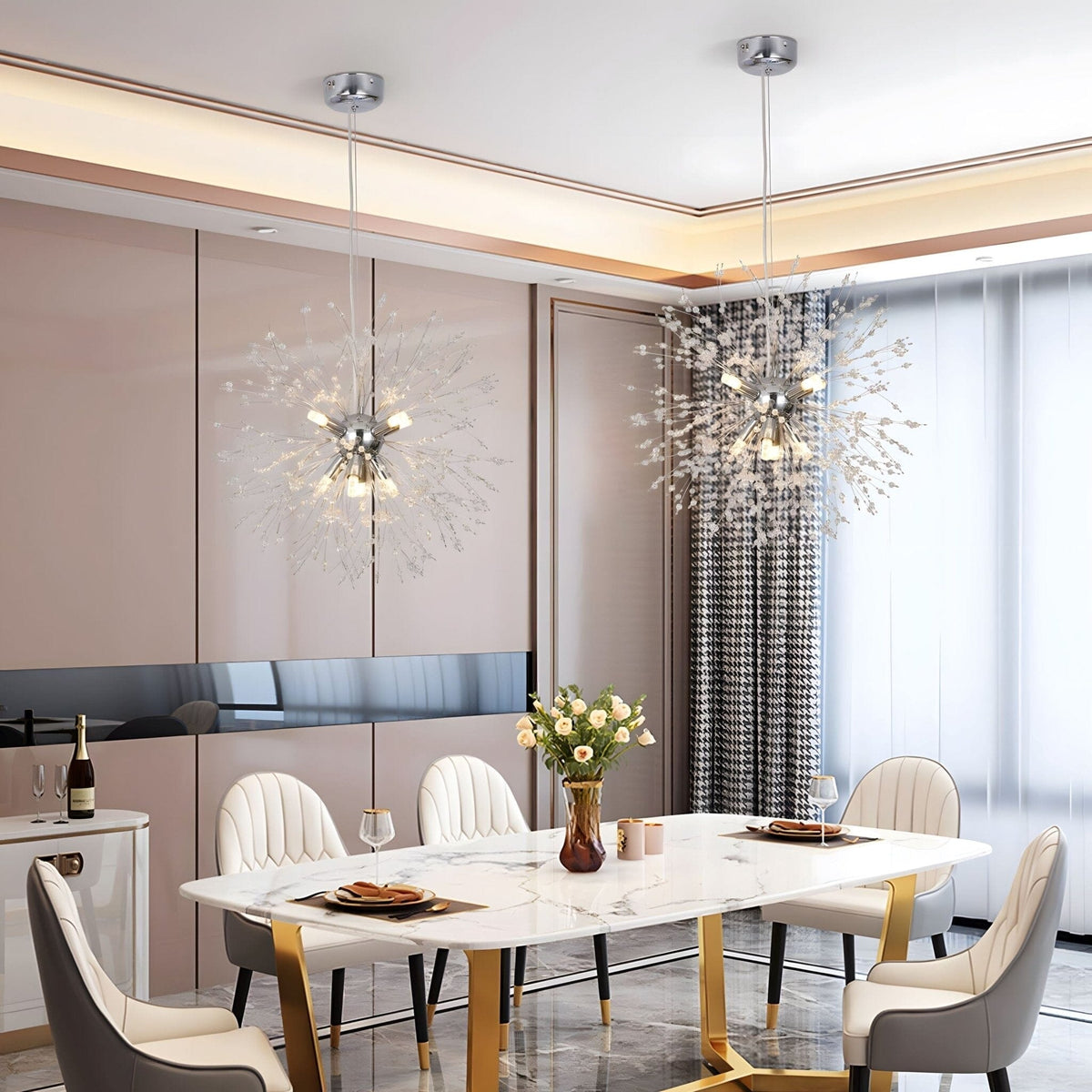 Moderner Kristall-Pusteblumen-Kronleuchter mit G9 LED und luxuriöser Metalloberfläche | Sansoti