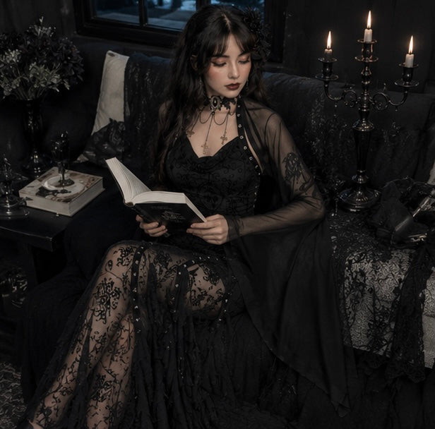Mesh Crop Top met Vleermuis Mouwen - Gothic Transparant Shirt voor Feesten Cosplay en Uitgaan - Zwart | Sansoti