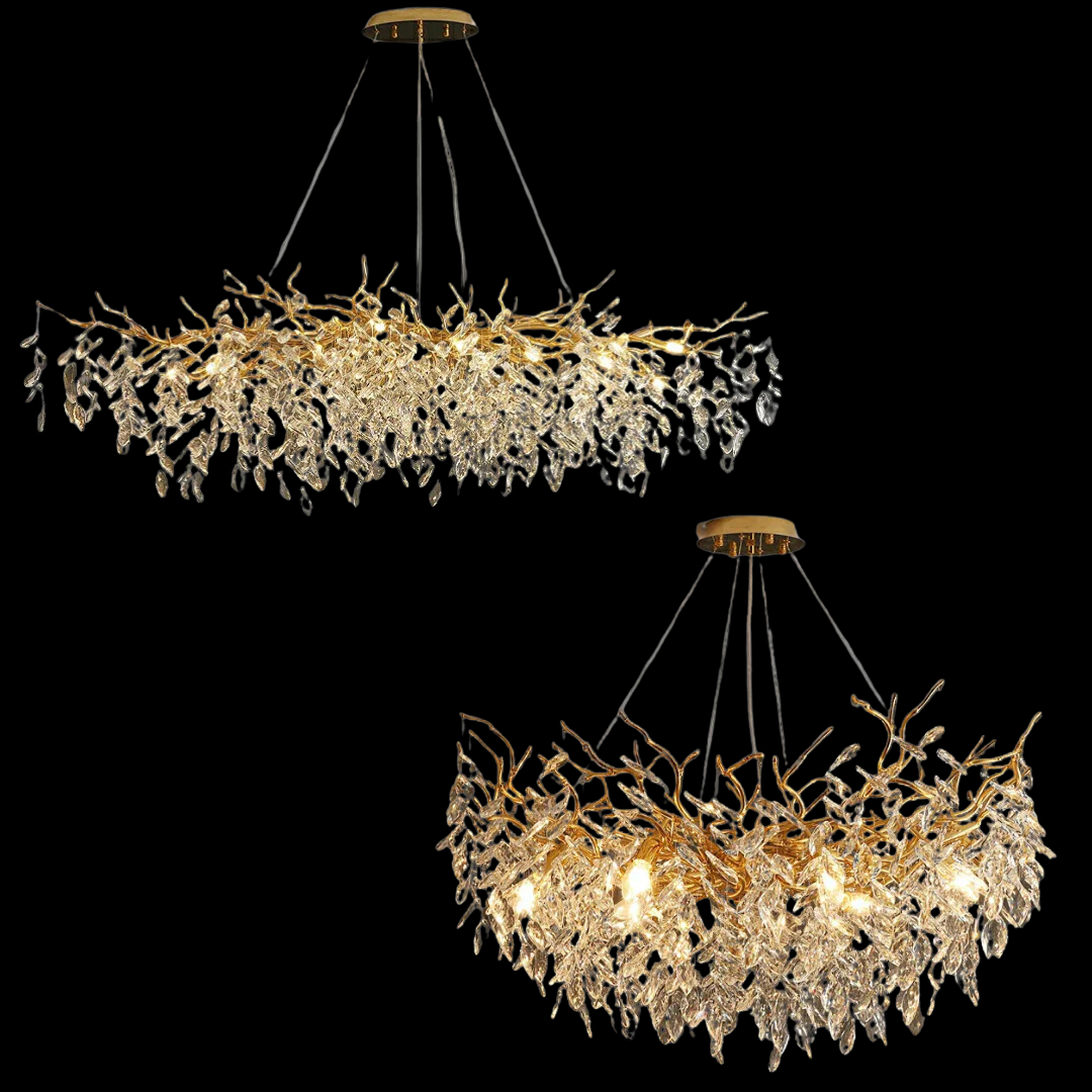 Crystal Branch Chandelier Aluminum Round Rectangular LED Lighting Dining Room Living Room Pendant Ceiling Light | Sansoti