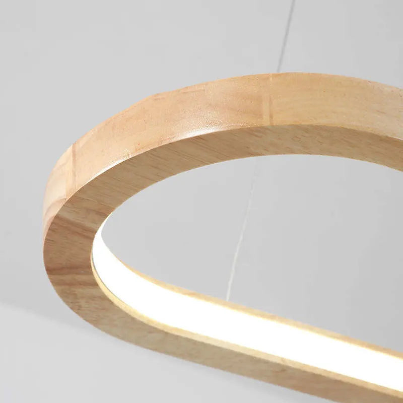 Ovale Houten Hanglamp met LED Verlichting voor Eetkamer Woonkamer Keuken Scandinavisch Design Warm Licht | Sansoti