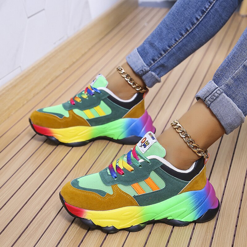Dames Sneakers Ademend Stretch Textiel 4cm Zool Blauw Groen Vetermodel Wandelen Dagelijks Comfort Sportief | Sansoti