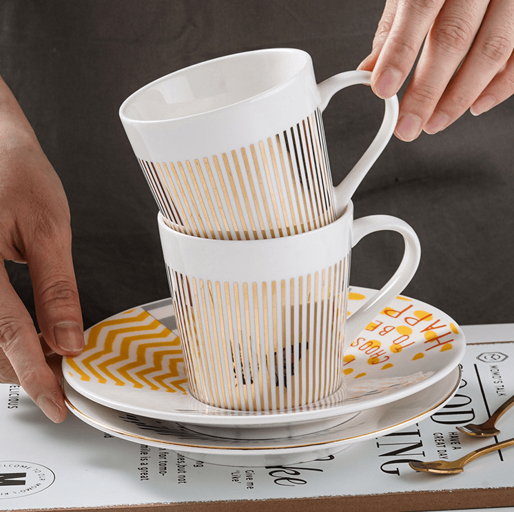 Coffee Cup with Mirror Reflection Saucer Ceramic Design Set | Sansoti