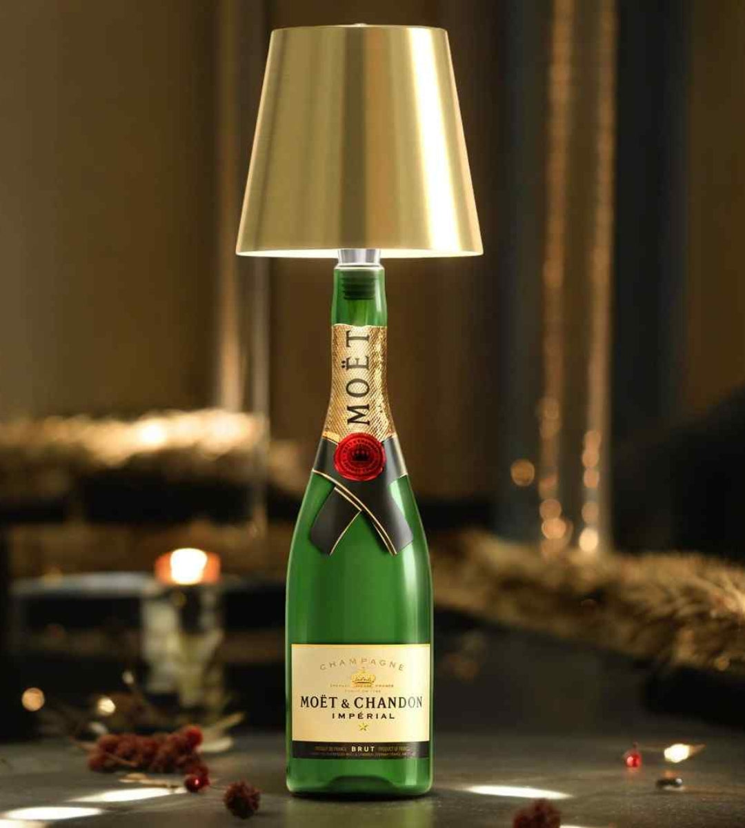 Lámpara para botella LED recargable de aluminio, lámpara de mesa para botella de vino, luz cálida | Sansoti