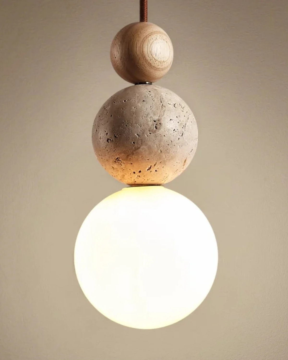 Sculpture Pendant Lamp with Natural Stone and Glass Globe – Warm Ambient Light for Dining Room Living Room Bedroom – Japandi Design Pendant Lighting | Sansoti