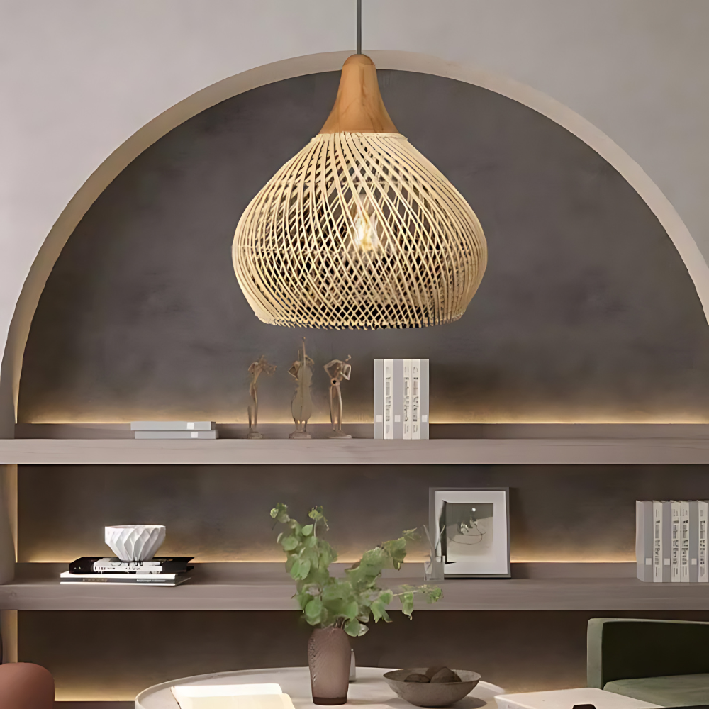 Lampa wisząca z rattanu, boho, naturalna, Ø40 Ø50 Ø60, czarna lub naturalna, LED | Sansoti