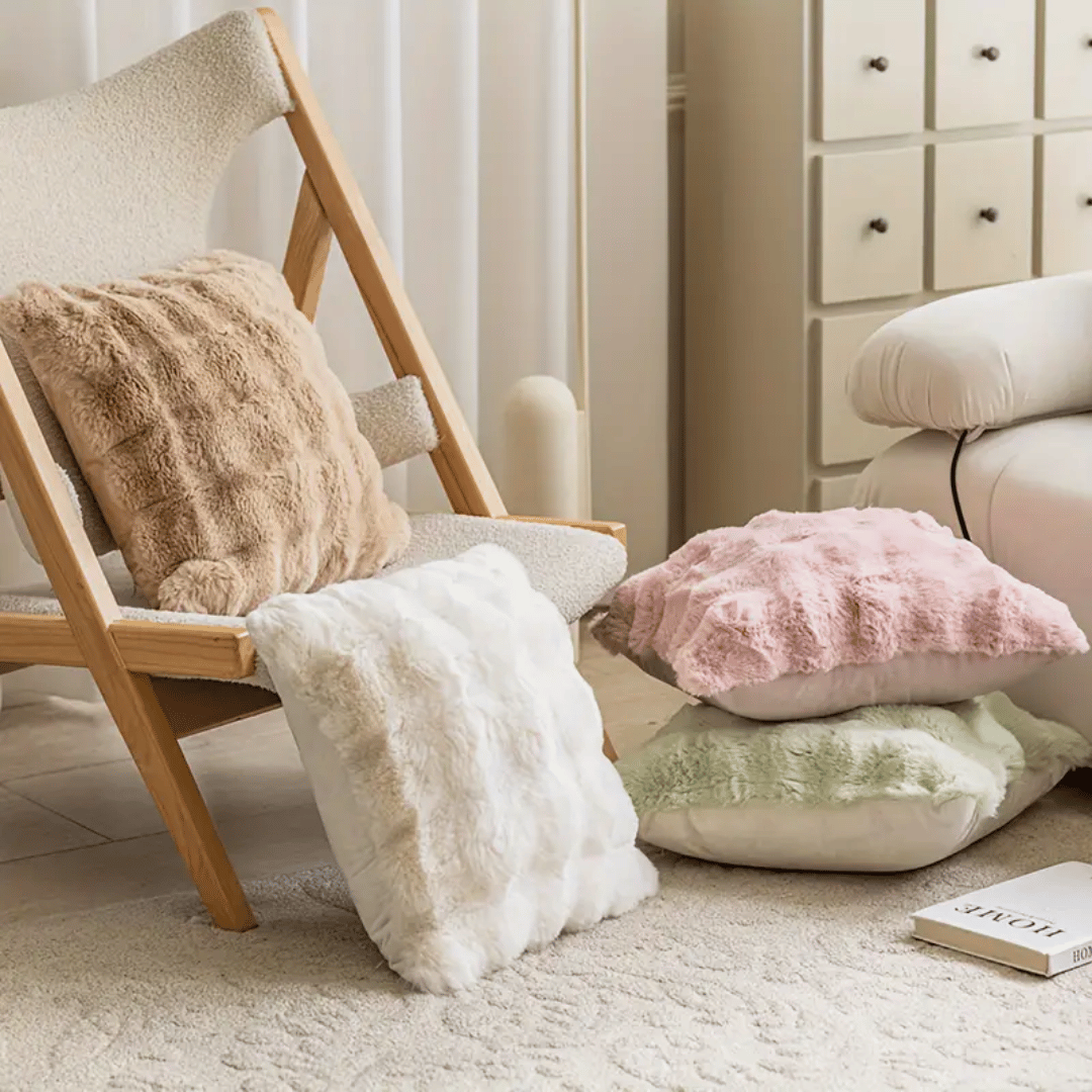 Faux Fur Cushion Covers Soft Luxury 43x43cm Khaki Gray Green White Zippered Decorative for Living Room Sofa Interior | Sansoti