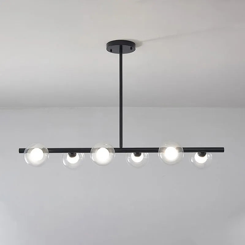 Lineare Pendelleuchte Blasenglas 5 oder 6 Leuchtpunkte Schwarz Gold Esszimmer Kücheninsel Nordic Skandinavisch | Sansoti
