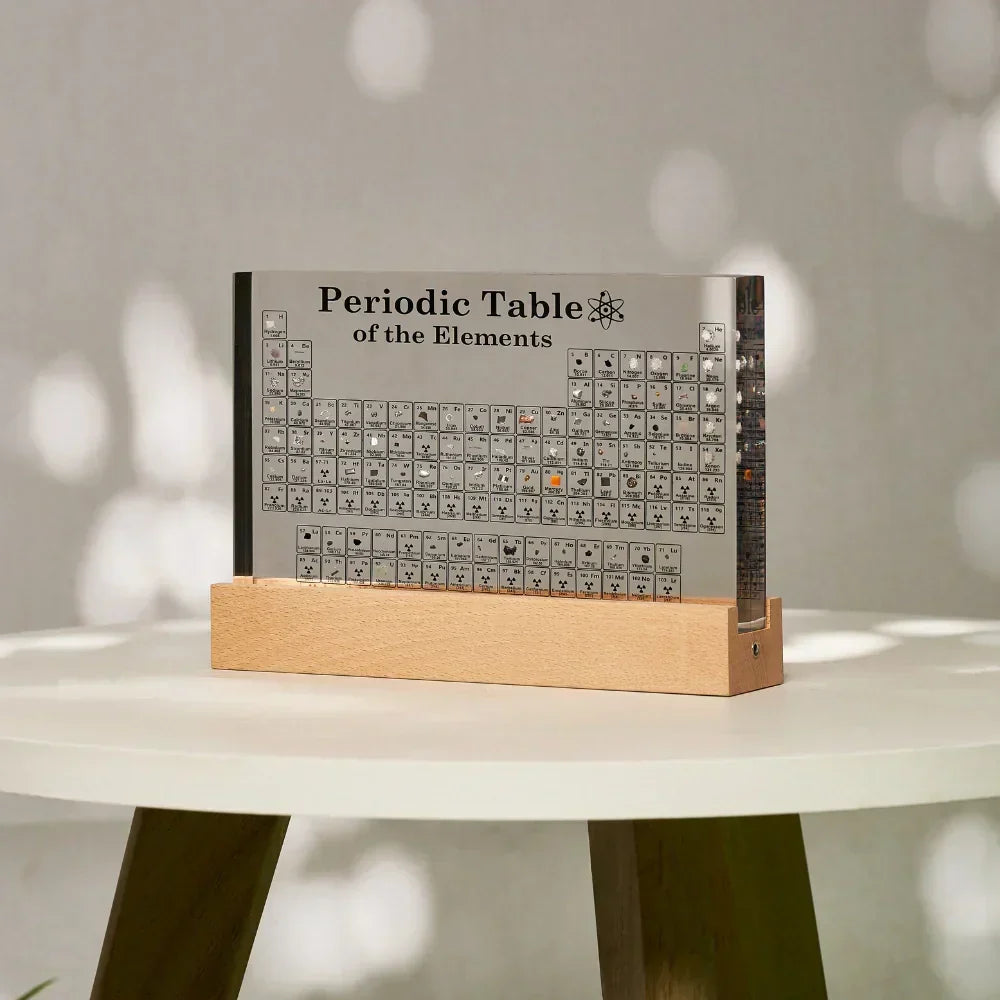 Beleuchtetes Periodensystem mit 83 echten Elementen, Acryl-Holz-Display, Chemie-Dekoration, Lehrgeschenk | Sansoti