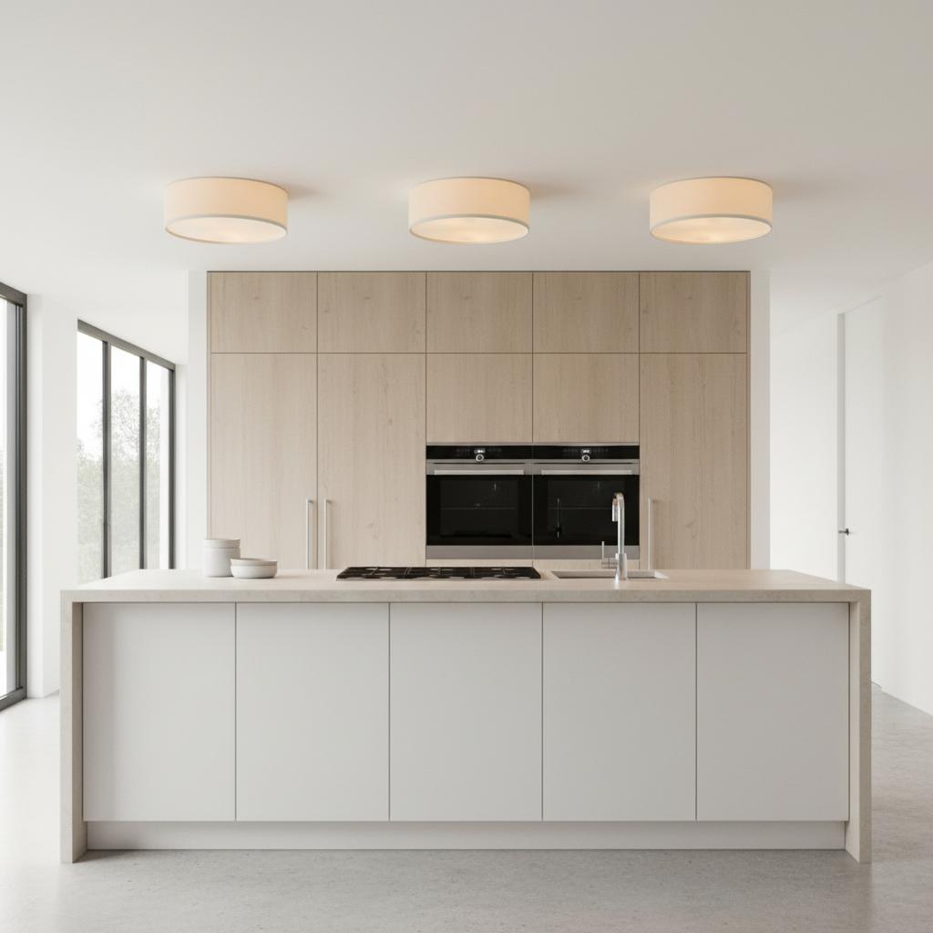 Deckenleuchte aus Leinen mit Trommelschirm, modernes Design, E27-Fassung, skandinavischer Stil, Schlafzimmer, Wohnzimmer | Sansoti