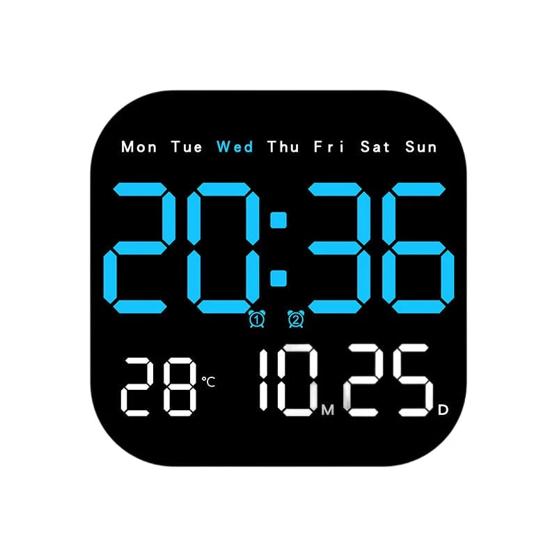 Horloge murale numérique avec télécommande, affichage de la température, luminosité réglable, design moderne pour le bureau ou la chambre | Sansoti
