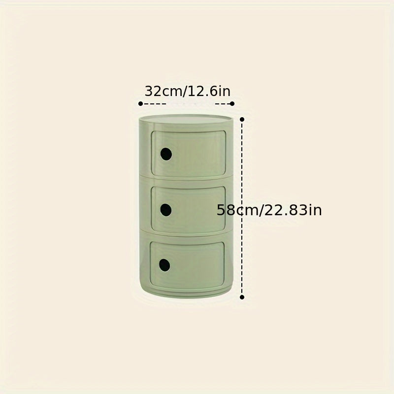 Round Multi-Tier Storage Cabinet White Bedside Table Plastic Stackable Modular Small Cabinet Bedroom Side Table | Sansoti