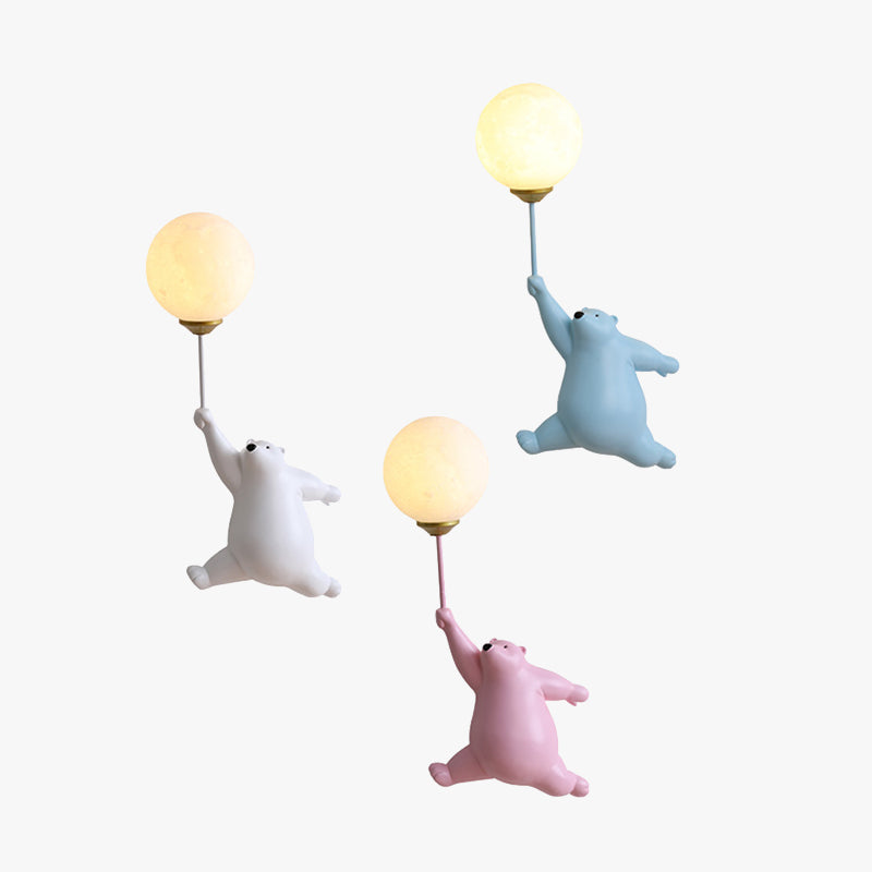 Bear-Shaped Wall Lamp with LED Balloon, Acrylic, White Blue Pink, for Children's Room, Bedroom, Nursery, Reading Lamp | Sansoti