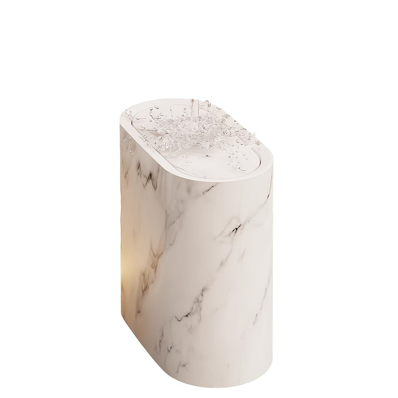 Desk Bin with Lid Compact 29x29x14,5 cm Oval Marble Look Office Bedroom | Sansoti