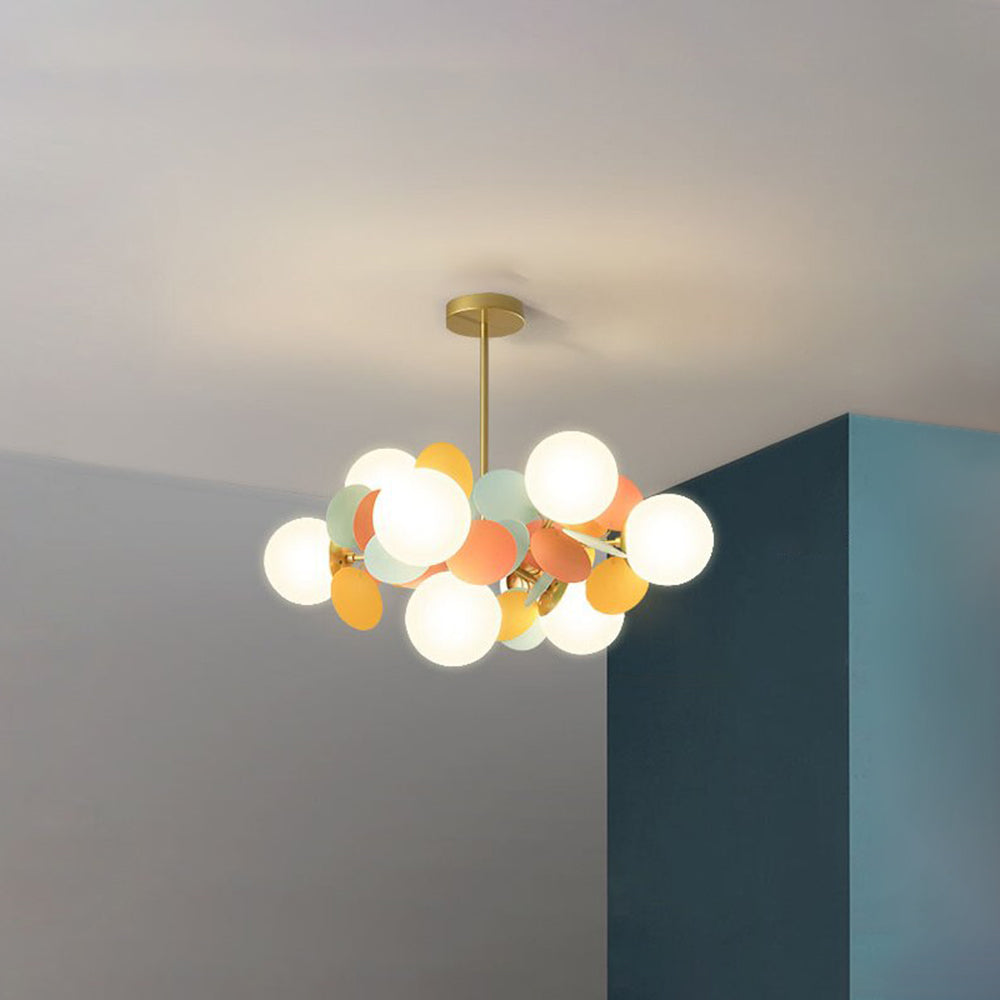 Deckenleuchte mit Blumenästen aus mehrfarbigem Glas und Metall, 4-15 Lichtquellen, naturinspiriertes Design, Wohnzimmer, Esszimmer | Sansoti