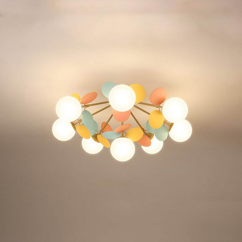 Blumen-Kronleuchter mit Glasblättern, Deckenleuchte mit mehreren Lichtquellen für Wohnzimmer, Esszimmer und Schlafzimmer | Sansoti