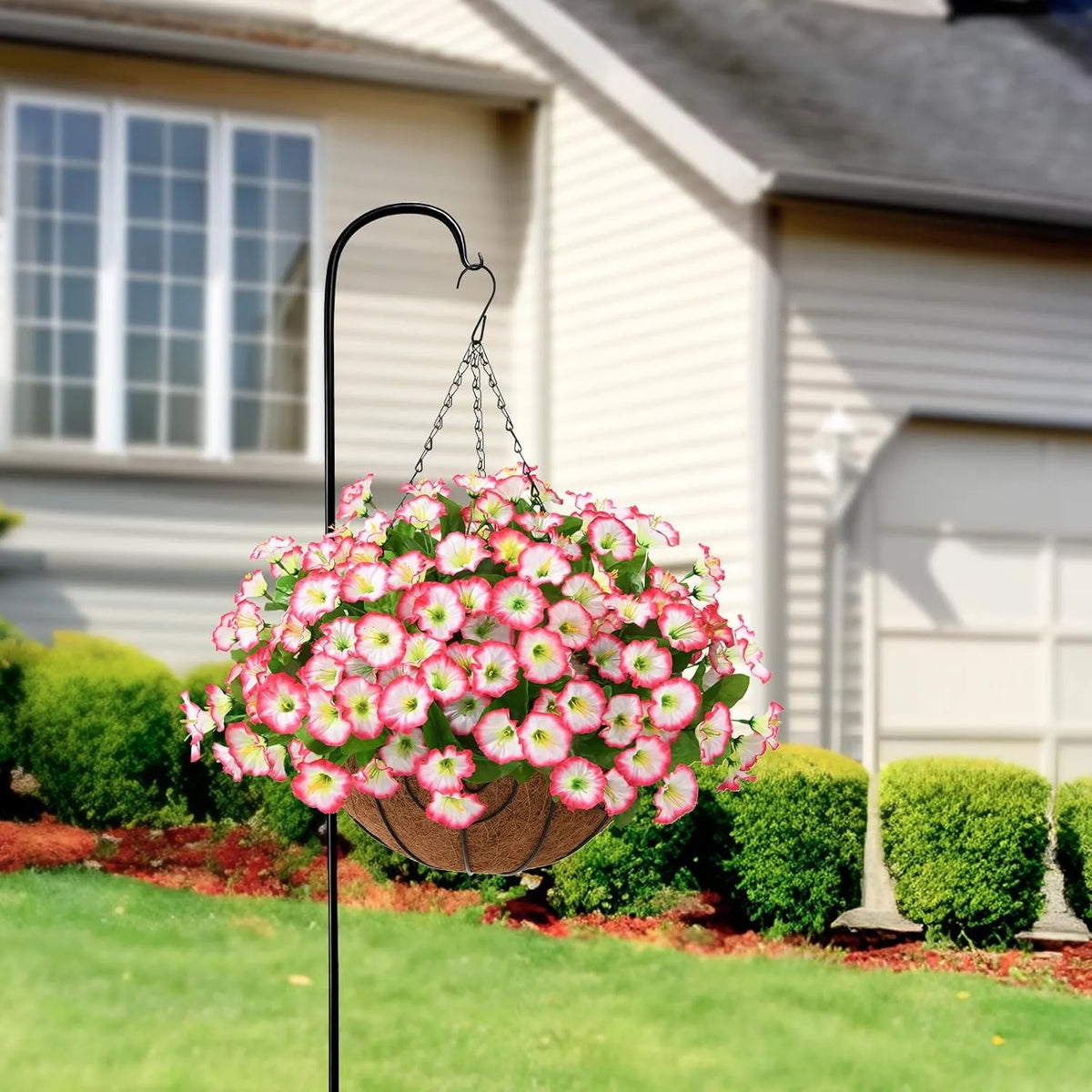 Hanging Artificial Flowers in Wicker Basket Silk Plastic UV-Resistant for Indoor Outdoor Garden Balcony Decoration | Sansoti