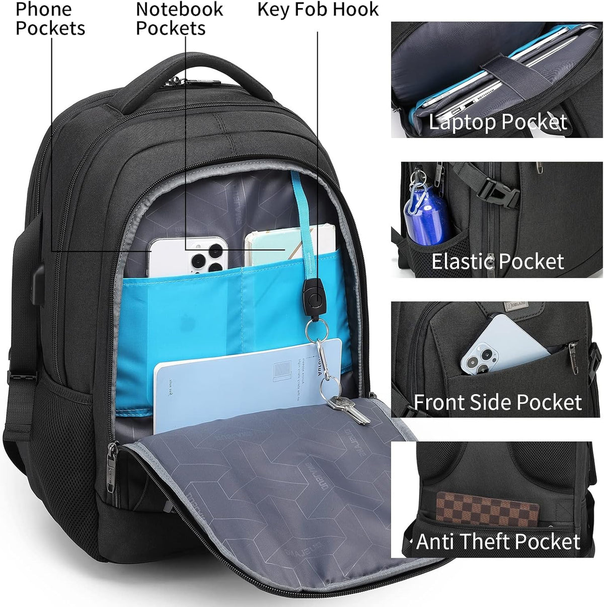 Waterproof Laptop Backpack with USB Charging Port and Organized Compartments for Daily Work and Travel 33-43cm | Sansoti