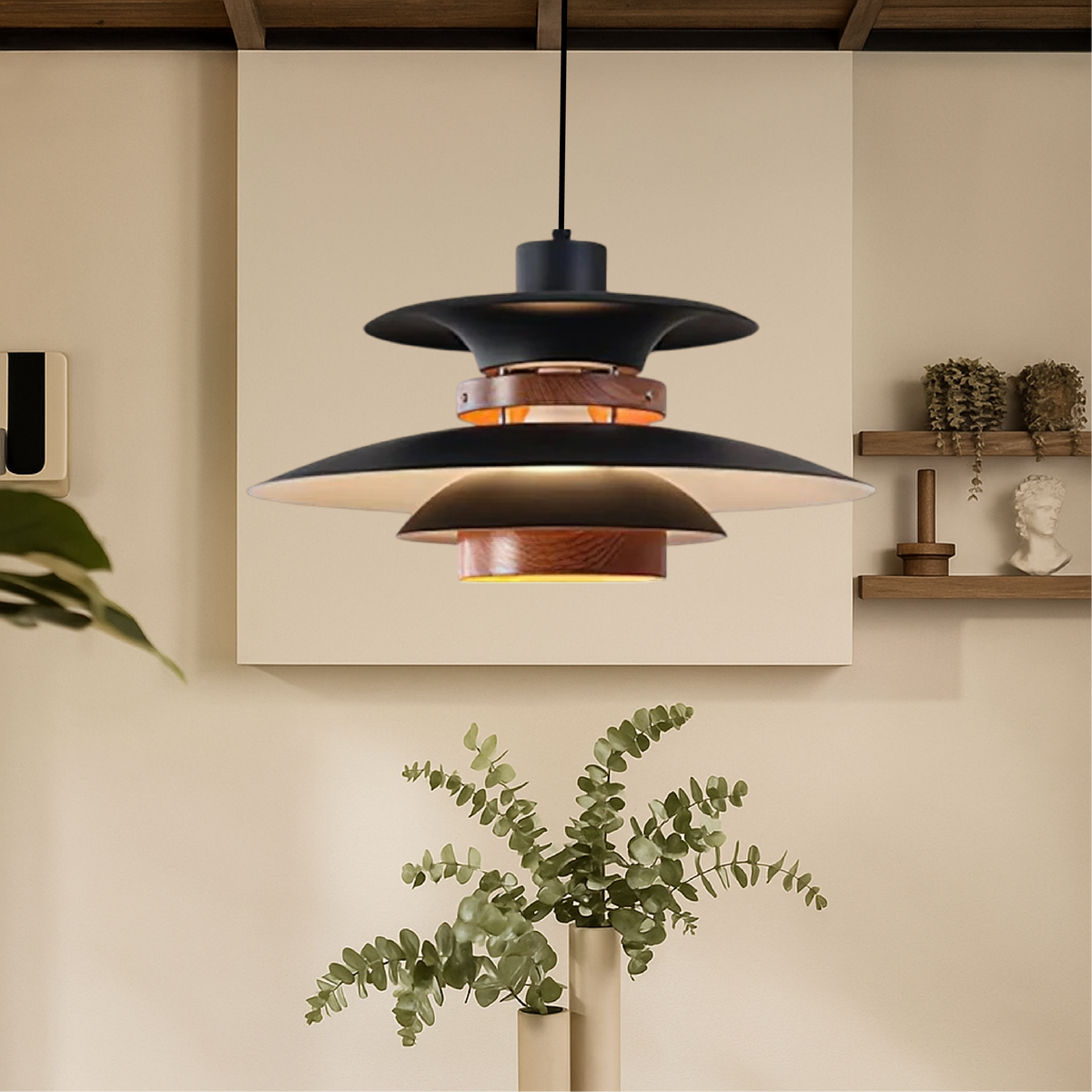 Suspension Merado bras pivotant métal bois noir éclairage salle à manger réglable design scandinave lampe suspendue moderne | Sansoti