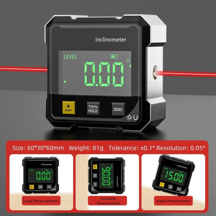 Digital Angle Meter Laser Aluminum USB Rechargeable Magnetic Base Level Plumb Line Demolition Hammer Level Meter Construction Tool | Sansoti