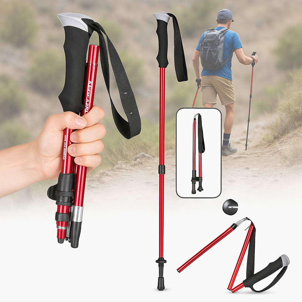 Bâtons de marche réglables 110-135 cm pliables, bâtons de trekking légers en aluminium pour randonnée en montagne et activités de plein air | Sansoti
