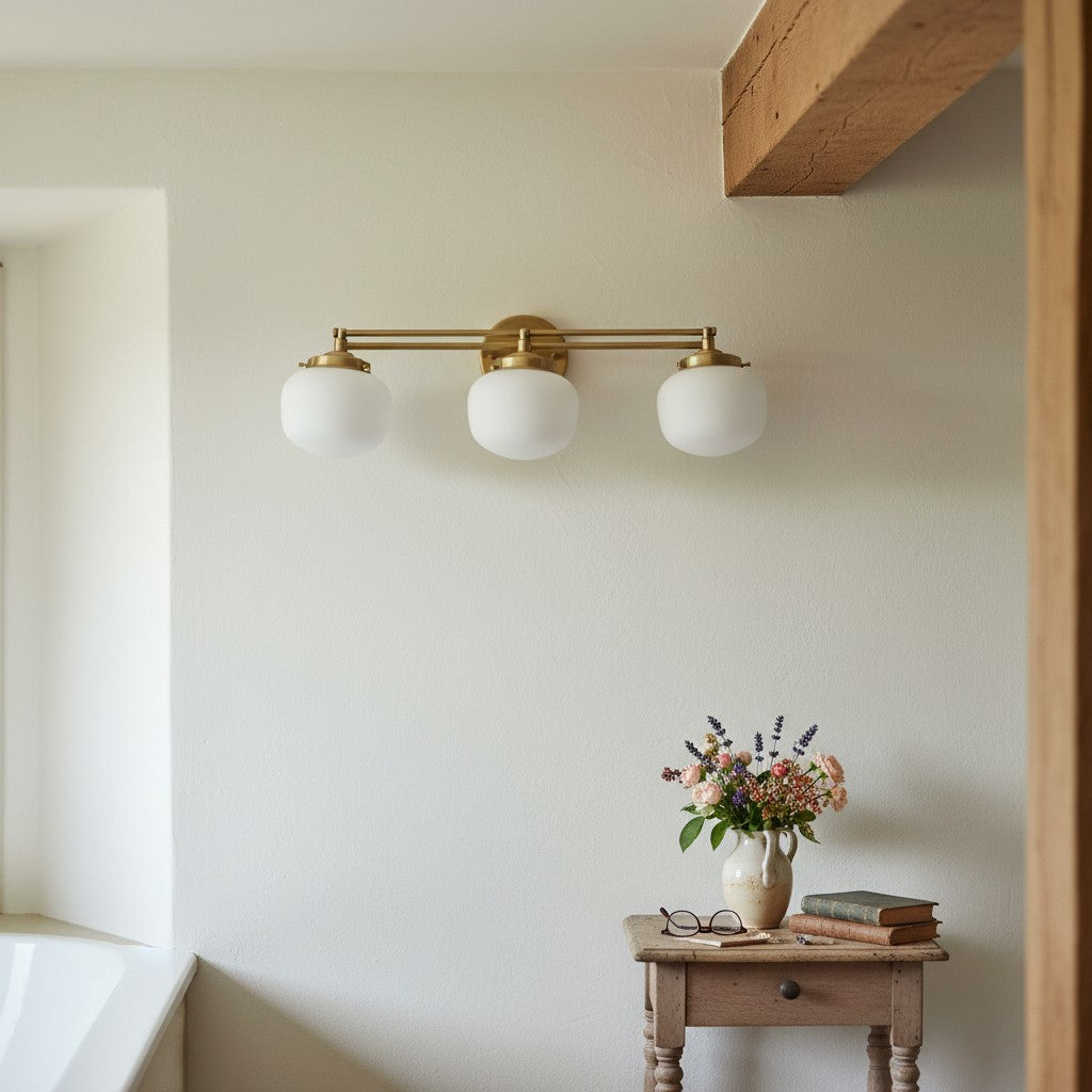 Globe Wall Lamp Classic Bathroom Schoolhouse Lighting Matte Opal Glass for Mirror and Sink | Sansoti