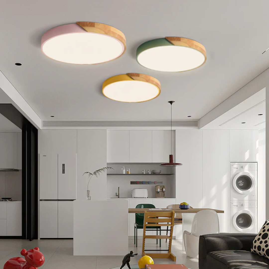 Deckenlampe Rund Holz Skandinavisch LED Warmes Licht Acryl Natürliches Design | Sansoti