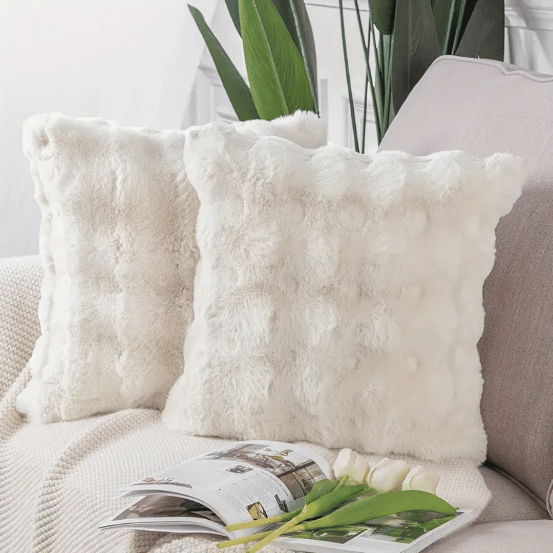 Faux Fur Cushion Covers Soft Luxury 43x43cm Khaki Gray Green White Zippered Decorative for Living Room Sofa Interior | Sansoti