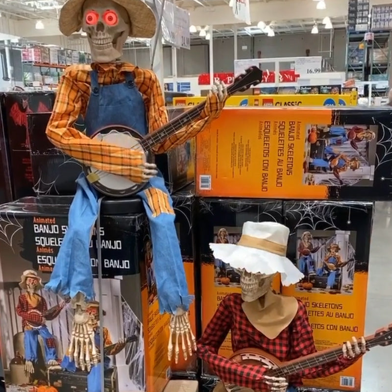 Animiertes Skelett-Banjo-Musiker-Dekorationsset mit Bewegung, Ton und Licht für Halloween-Themenparty | Sansoti