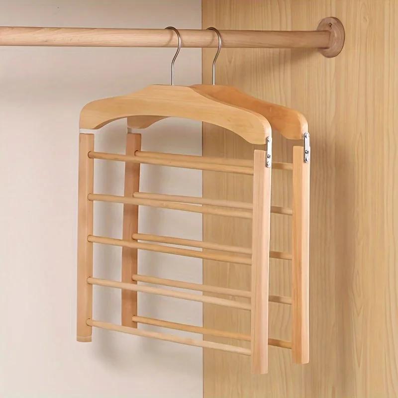 Drewniane wieszaki na ubrania z orzecha i naturalnego drewna – klasyczne, z metalowym haczykiem – 38x38x12cm | Sansoti