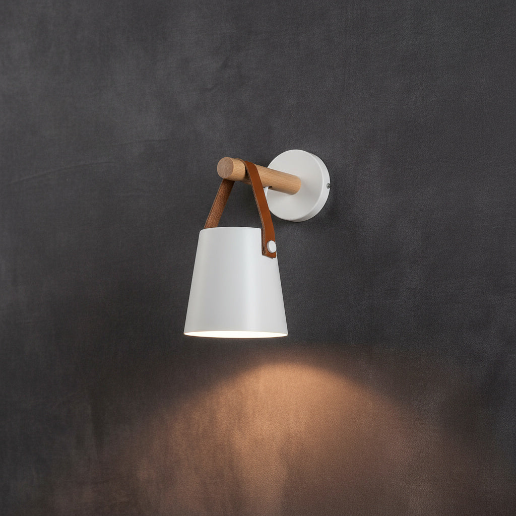 Scandinavian Wooden Wall Lamp for Bedroom – Minimalist Natural Wood Light Point White or Black | Sansoti