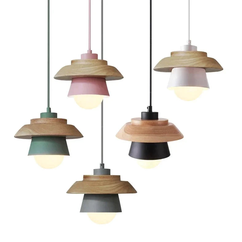 Hängelampe Holz Aluminium Skandinavisch Schwarz Rosa Grün Grau Weiß E27 Wohnzimmer Esszimmer | Sansoti