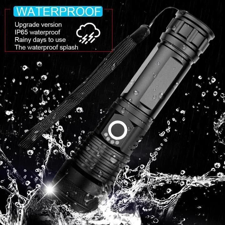 Lampe torche LED rechargeable de 90 000 lumens, télescopique, USB, en aluminium, étanche, pour l’extérieur, le camping et la chasse | Sansoti