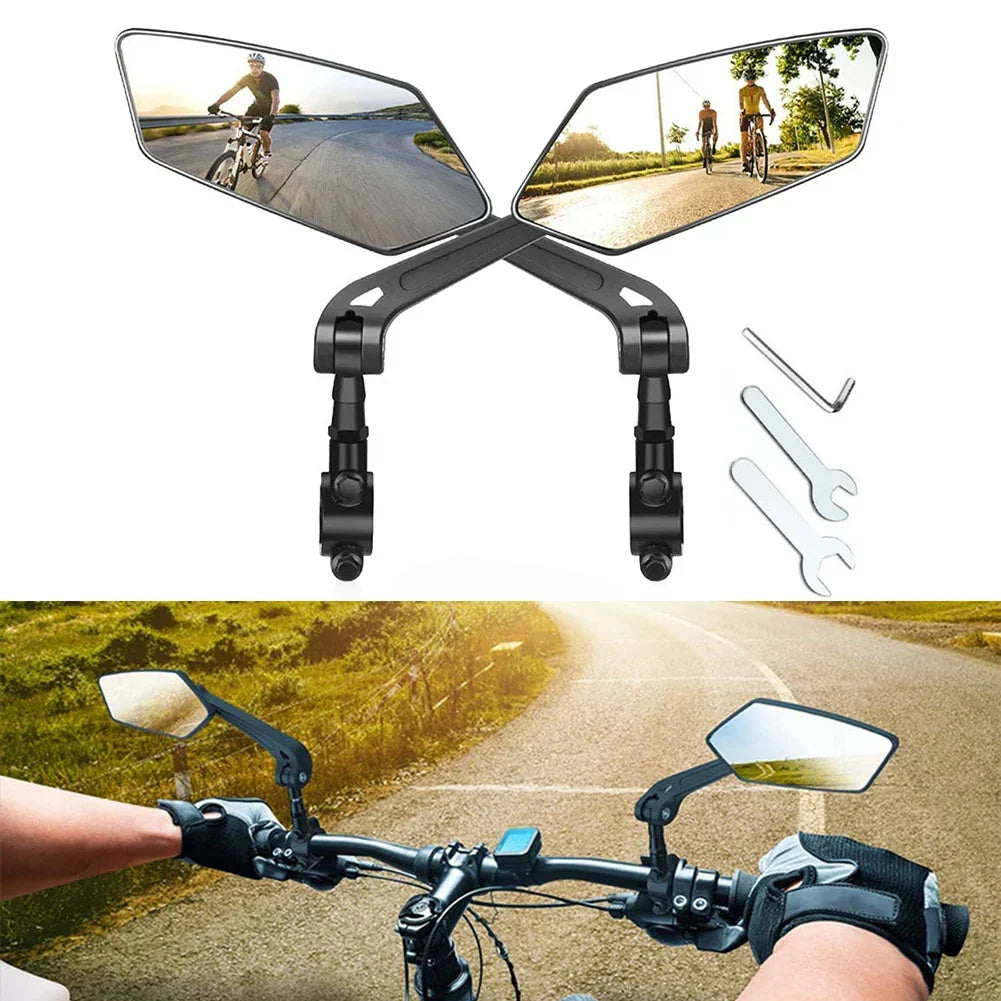 Fietsspiegels Set 2 Stuks HD Glas 360° Verstelbaar Stuurbevestiging 18.5cm Breed Zicht Fiets Scooter | Sansoti
