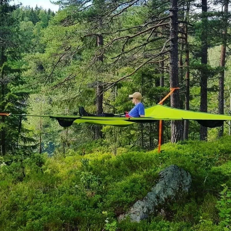 Triangular Hanging Camping Relax Mat for Multiple People – Airbed for 3 Points with Mounting Set 280x280 or 400x400 cm Green Black | Sansoti