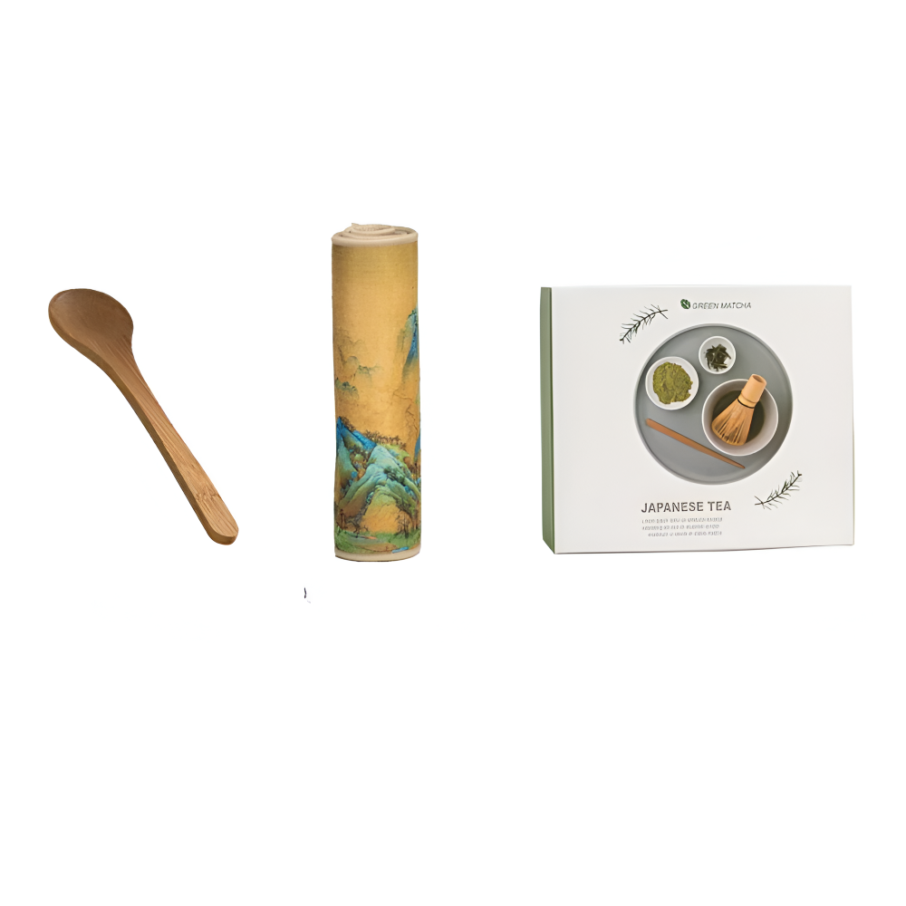 Matcha Tea Ceremony Set 8-Piece Ceramic & Bamboo 500ml Bowl with Whisk Sieve Spoons Tea Towel Holders Authentic | Sansoti