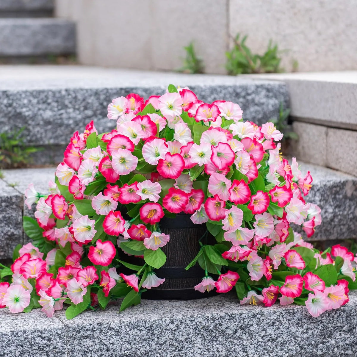 Hanging Artificial Flowers in Wicker Basket Silk Plastic UV-Resistant for Indoor Outdoor Garden Balcony Decoration | Sansoti