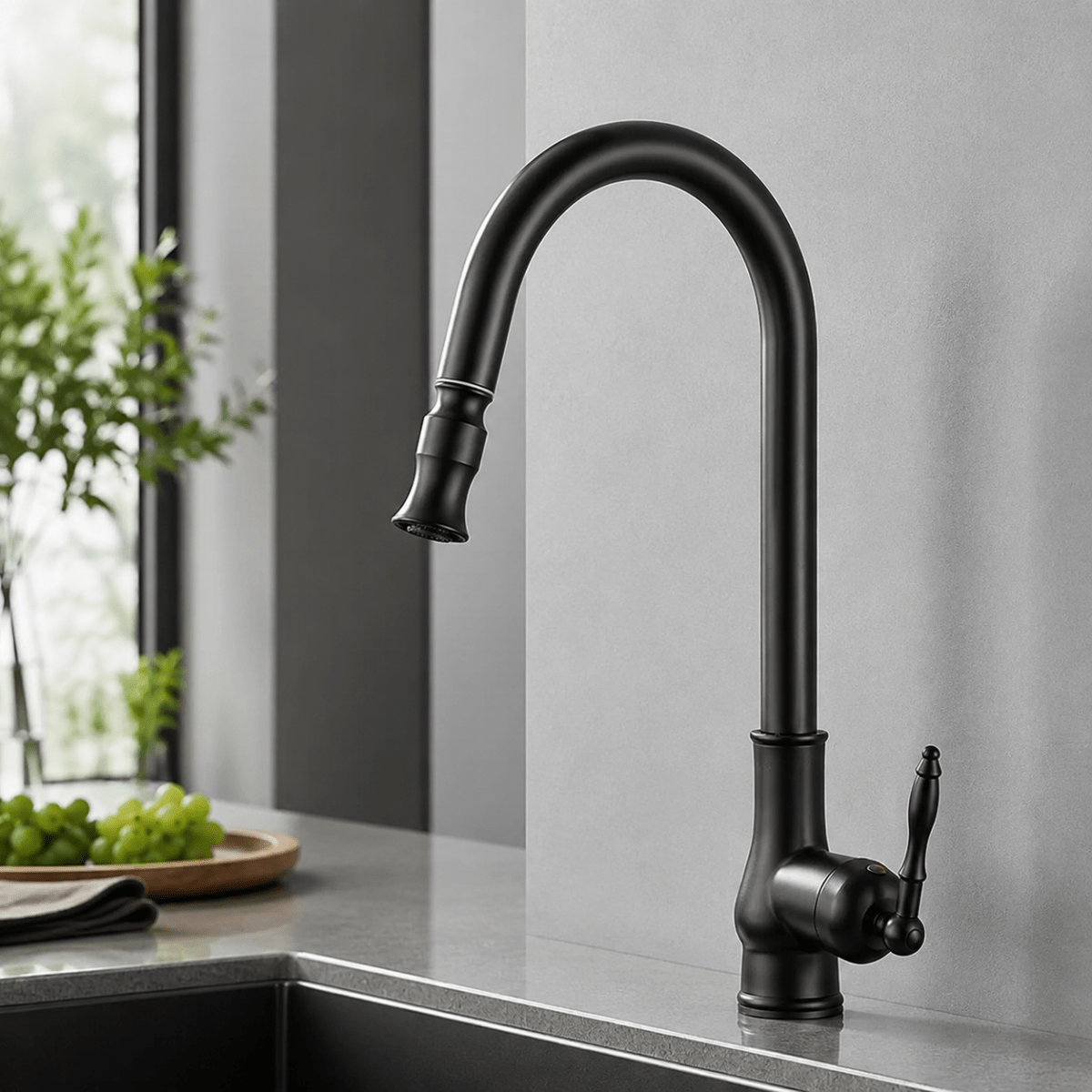 Messing Keukenkraan Uittrekbaar Brons Zwart met Flexibele Sproeikop voor Spoelbak en Keuken Armatuur | Sansoti
