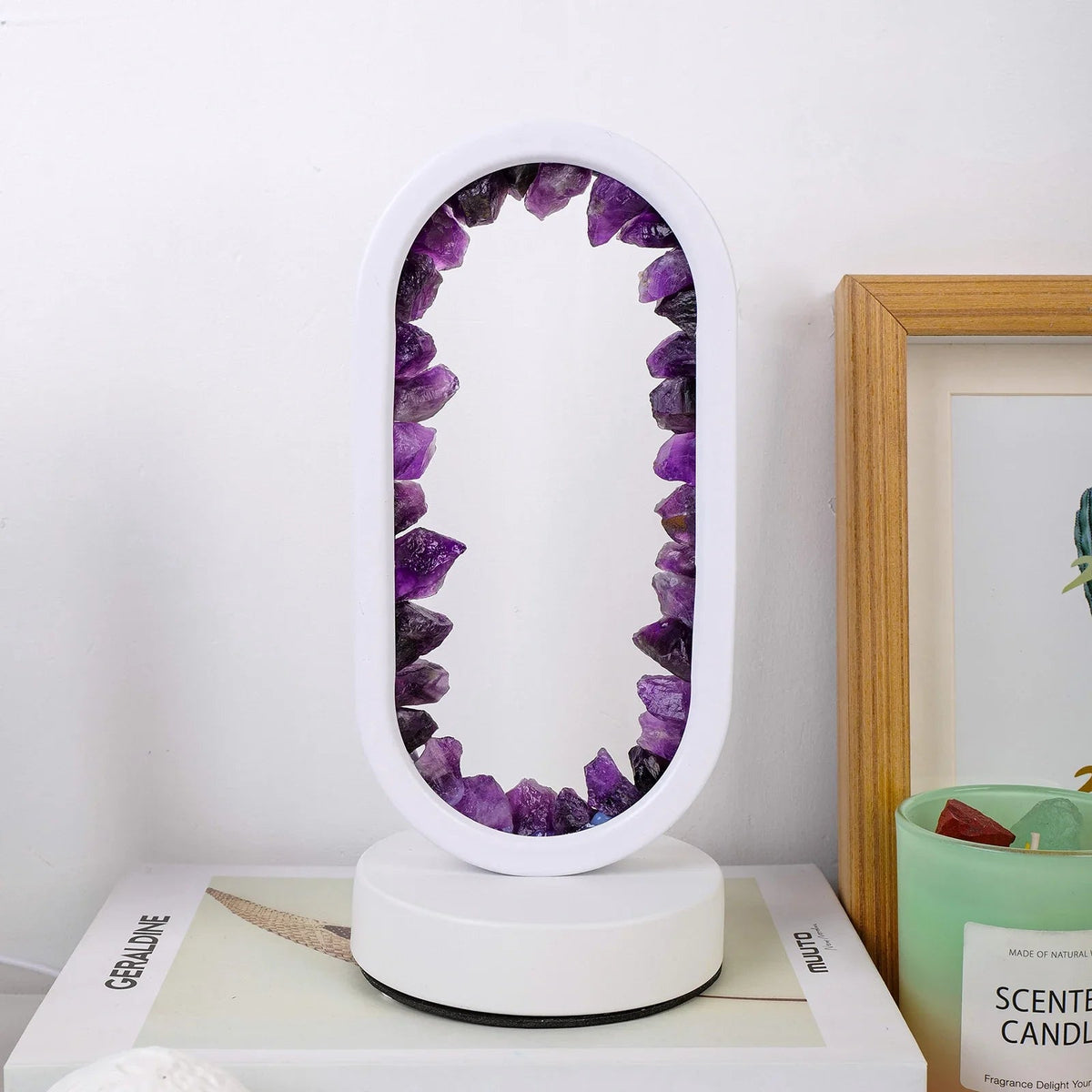 Table Lamp Amethyst Handmade Natural Crystal LED E14 Purple Pink Atmosphere Bedroom Meditation Yoga Relaxing Decoration Inner Peace | Sansoti