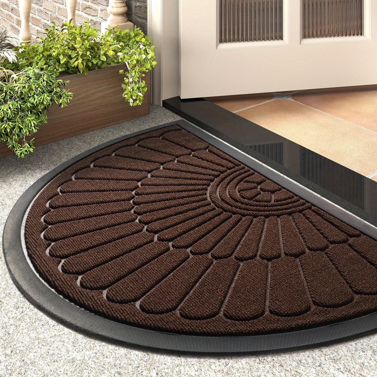 Halfronde Deurmat Rubber 43x75cm 60x90cm Buiten Binnen Antislip Vuilafstotend Drempelmat Buitenmat Zwart Grijs Bruin | Sansoti