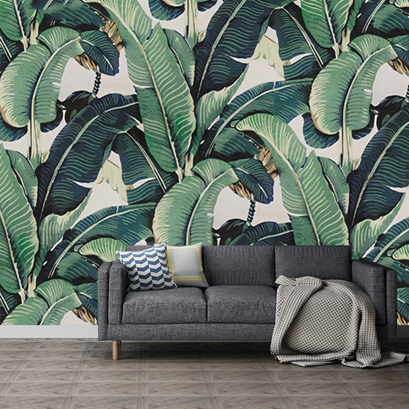 Tropical Banana Leaves Wall Mural – Green Botanical Photo Wallpaper for Living Room, Bedroom & Office | Custom Made | Sansoti