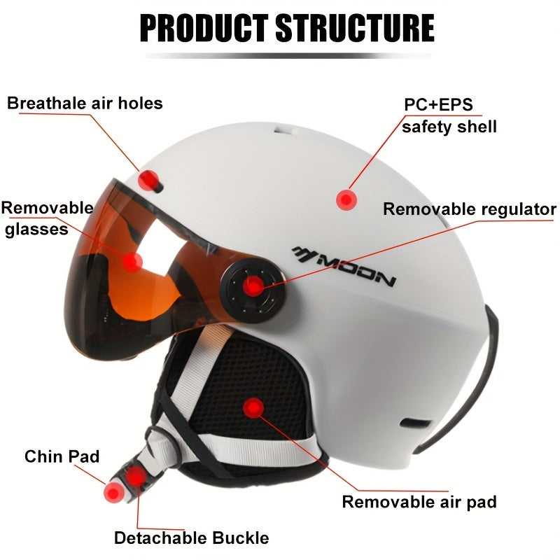 Skihelm PC+EPS Zwart met Vizier Verstelbaar Wintersport Ski Snowboard Beschermhelm met Afneembare Onderdelen | Sansoti