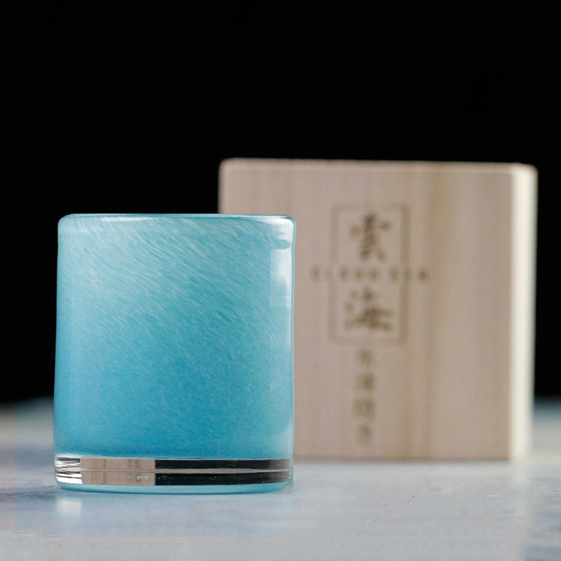 Verre à whisky japonais avec motif de vagues 150ml Verre résistant à la chaleur Fait main avec étui en bois Pour whisky premium Scotch Cognac Cadeau | Sansoti