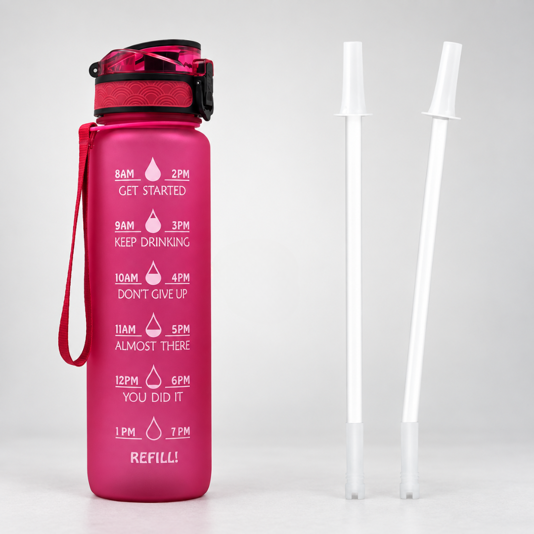Water Bottle with Time Markers 1000ml Motivation Water Intake BPA-Free Sport Fitness Hydration Timeline Daily | Sansoti