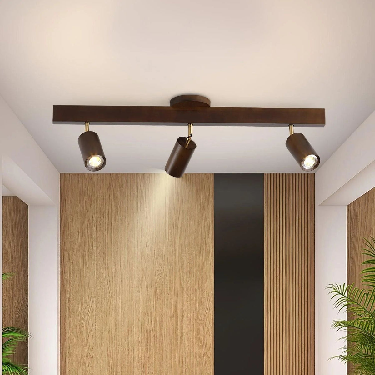 Holz Track Deckenlampe LED Holzoptik Gold Verstellbare Spots Wohnzimmer Küche Flur Skandinavisch Modern | Sansoti
