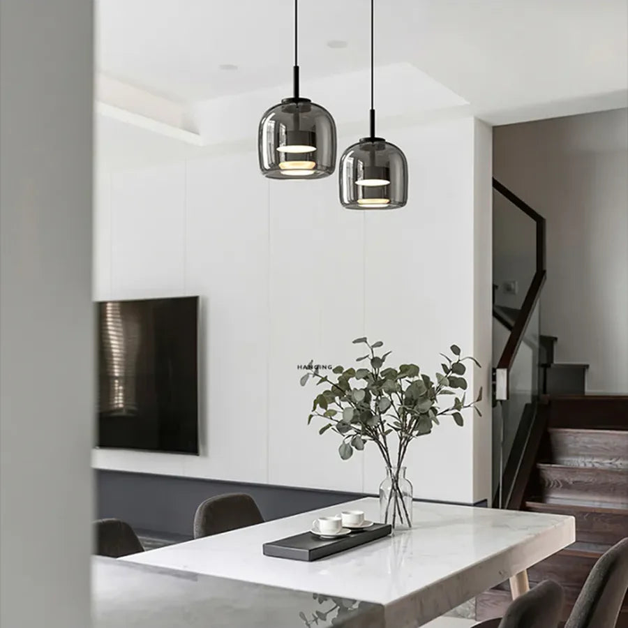 Lámpara colgante nórdica de vidrio LED, coñac y gris ahumado, estilo escandinavo | Sansoti