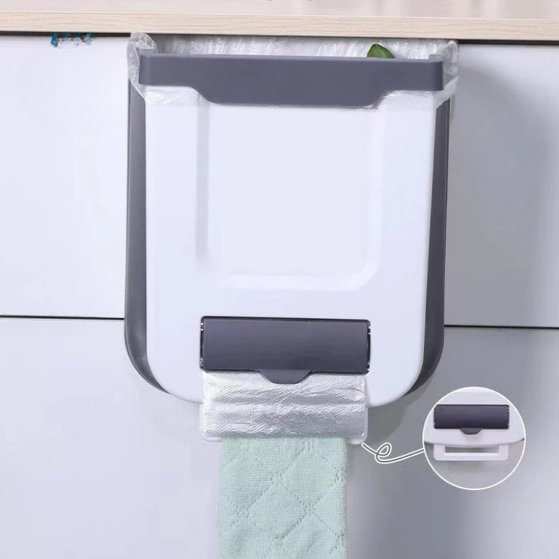 Foldable Waste Bin Holder for Kitchen Cabinet Door Waste Bin White Brown Space-Saving Kitchen Organization | Sansoti